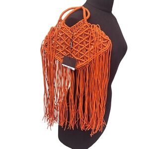 PrettyLittleThing Orange Macrame Fringe‎ Tote Bag NWT